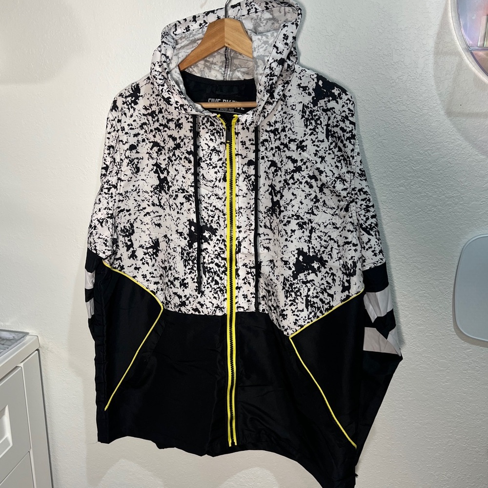 Black and White Windbreaker with Yellow Accents